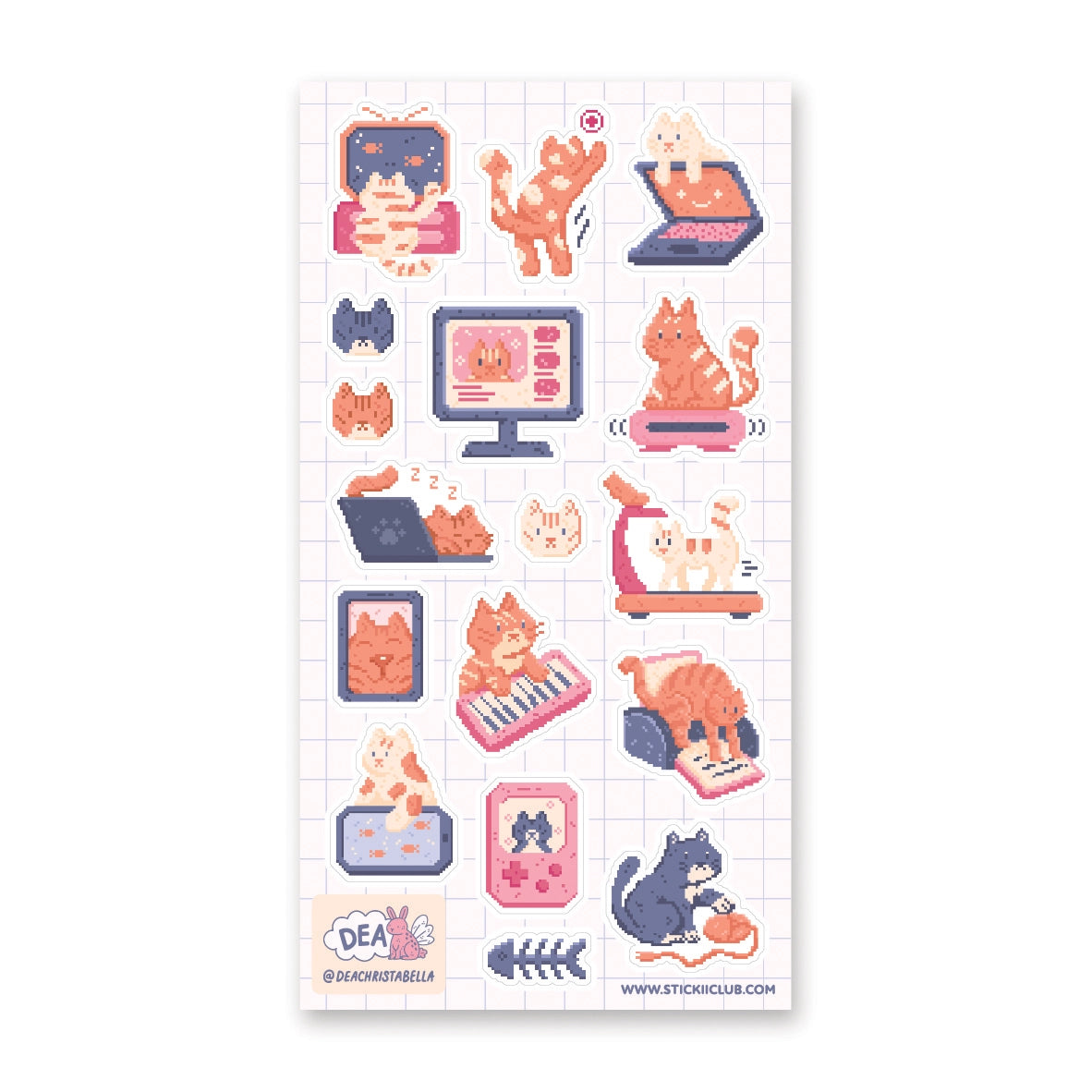 🐈 Cats can be tech-savvy too! From snapping a purrfect selfie to playing with a computer mouse, these cool cats by @deachristabella not only have tons of fun with electronics, but are made up of pixels themselves! Art by: @deachristabella
Top Coating: Holo Glitter
Adhesive Layer: Paper
Backing Layer: Clear PET
6.69" x 3.54".
Weight - 0.03lbs
1 sheet included