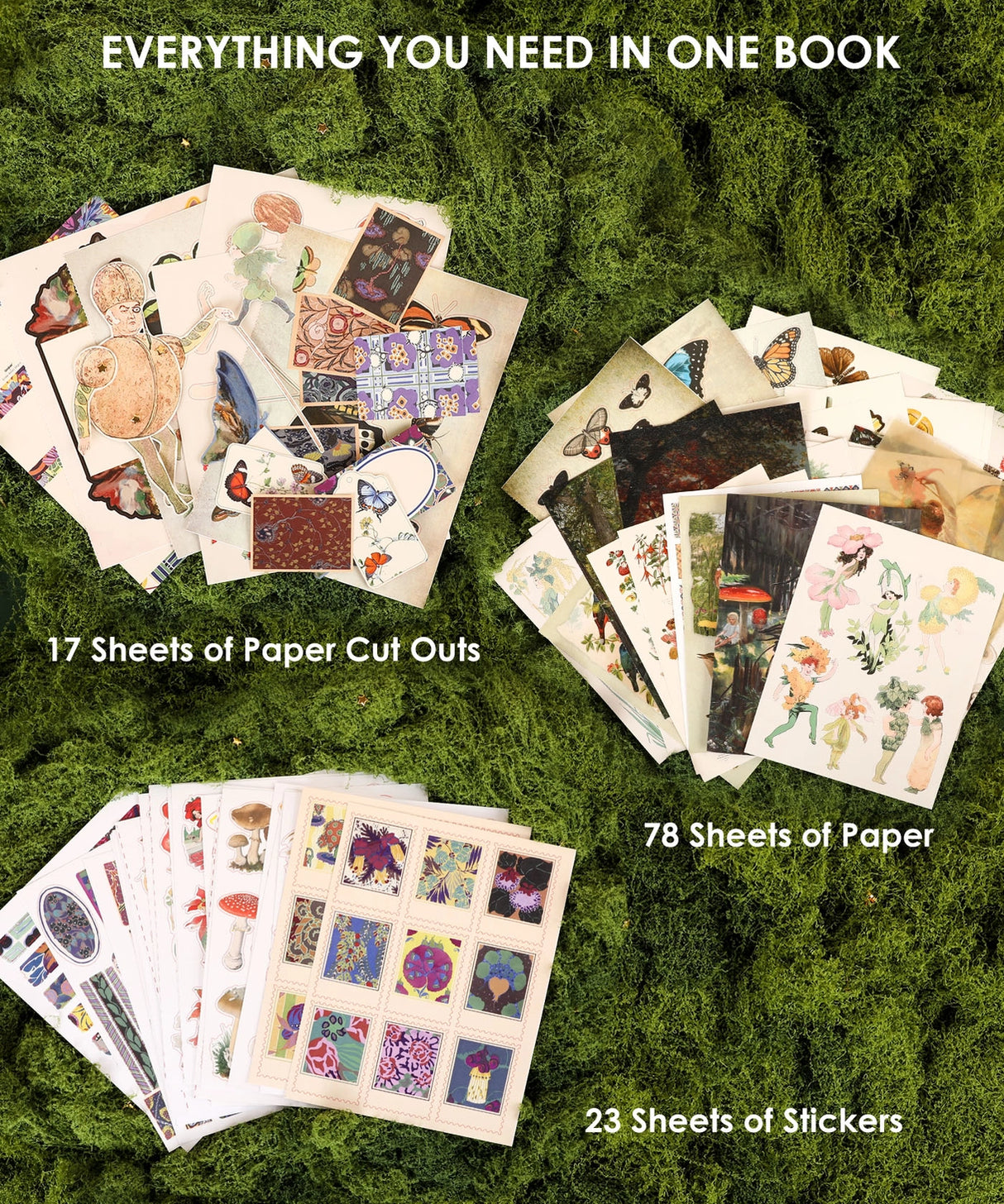 Immerse yourself in an artistic realm where nature and enchantment intertwine with this luxuriously thick collage book! Featuring curated artworks from 22 master artists across 200+ pages of diverse premium papers, we invite you on a captivating journey themed "The Botanical Muse" – unlocking infinite possibilities for art, journaling, and timeless creative delight!
We've divided this collage book into five captivating sections:
* The Ethereal Gate
* The Flora's Tapestry
* Beneath the Boughs
* The