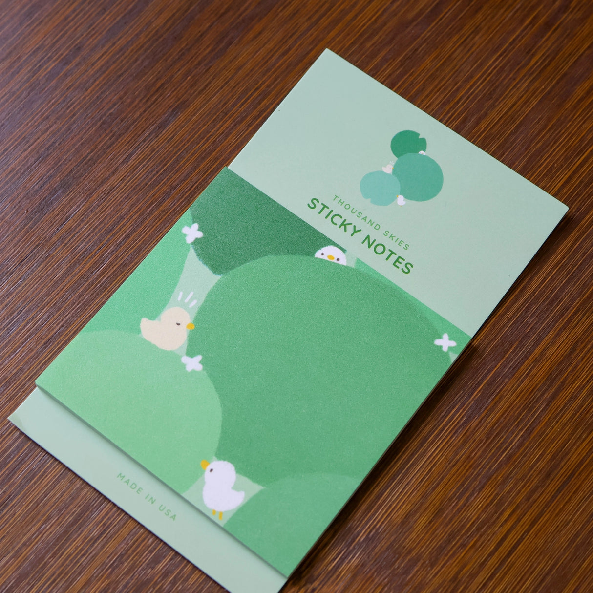 Full color sticky notes featuring a few ducks lounging in green pads
3x3 inches
25 sheets
Printed with 3M