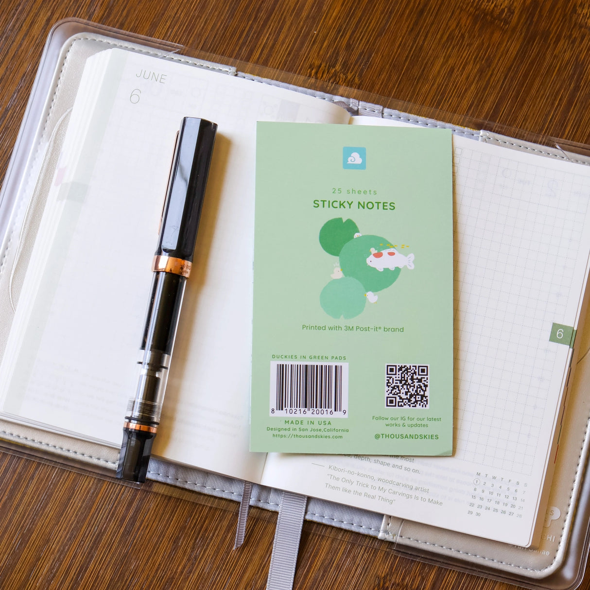 Full color sticky notes featuring a few ducks lounging in green pads
3x3 inches
25 sheets
Printed with 3M