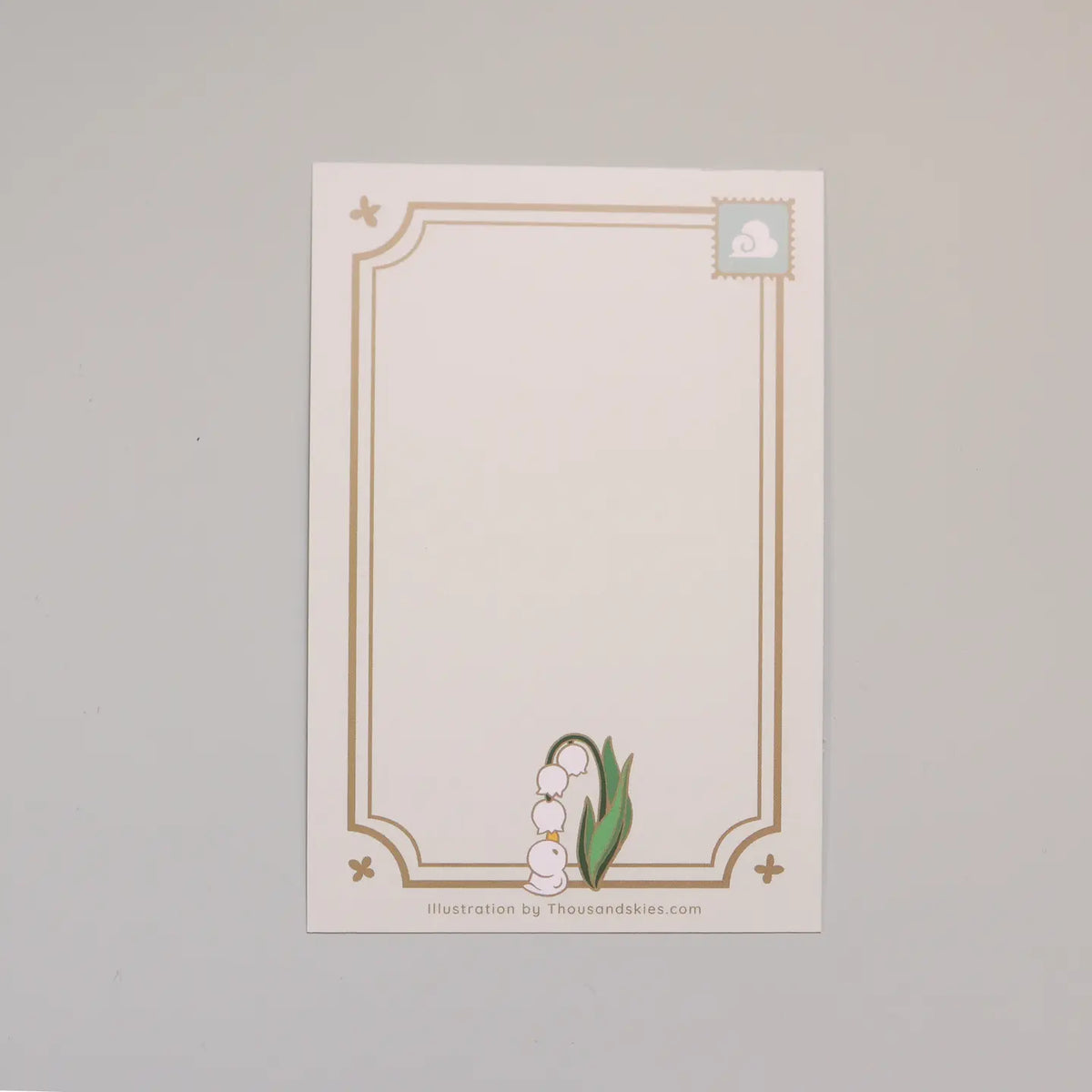 Thousand Skies - Lily of the Valley Postcard
A playful and colorful illustration to brighten someone's day.
• 4 in x 6 in postcard
• Matte finish with gold embossing
• Heavy Cardstock
Please consider that monitor calibrations are all different. The color you see might slightly differ from the photo.
Design ©Thousand Skies