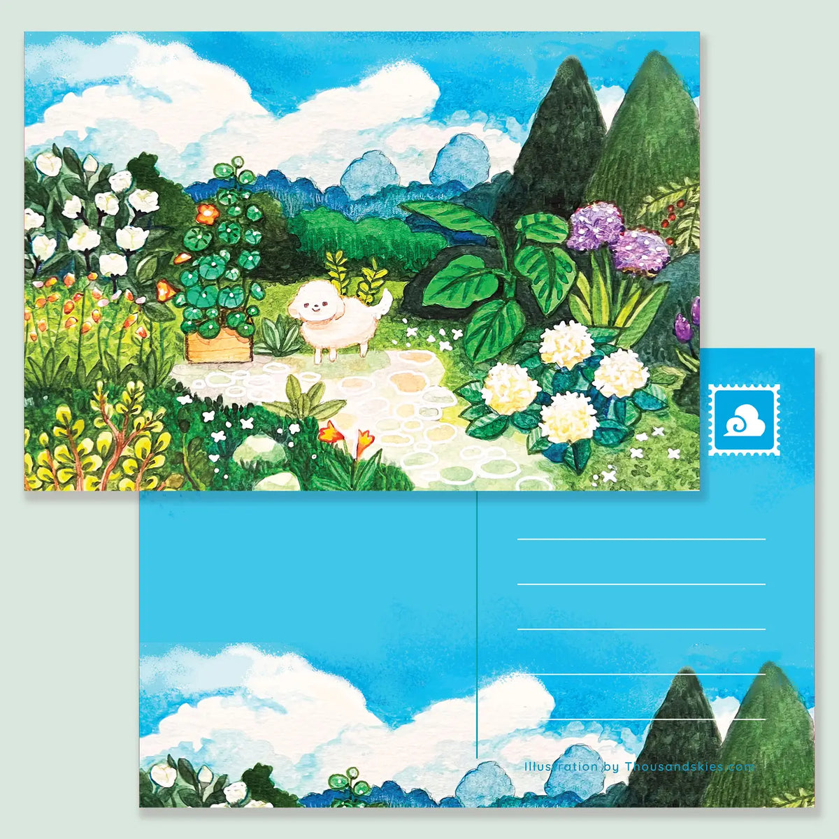 Thousand Skies - Secret Garden Postcard
A playful and colorful illustration to brighten someone's day.
• 4 in x 6 in postcard
• Matte finish
• Heavy Cardstock
Please consider that monitor calibrations are all different. The color you see might slightly differ from the photo.
Design ©Thousand Skies