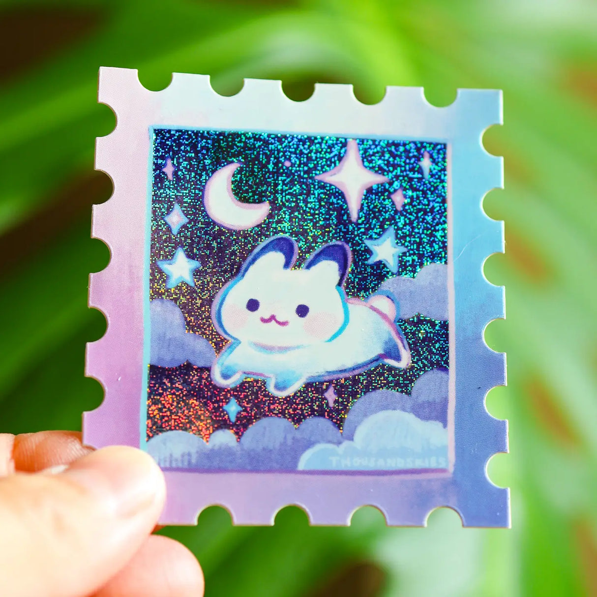 Thousand Skies Holographic Vinyl Sticker Starry Night and a Rabbit Stamp