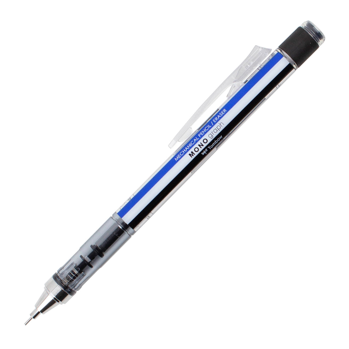 The MONO Graph Mechanical Pencil is Tombow’s #1 selling mechanical pencil. It features an innovative shake-mechanism that allows the user to extend the lead by simply shaking the pencil. The pencil’s clip is equipped with a shake lock that prevents accidental lead extension. Lightweight yet sturdy barrel with comfortable grip. A 4mm long fixed guide pipe prevents the lead from breaking and enables users to write firmly, stably, and comfortably. Features one of Japan’s most popular erasers, the MONO Eraser.