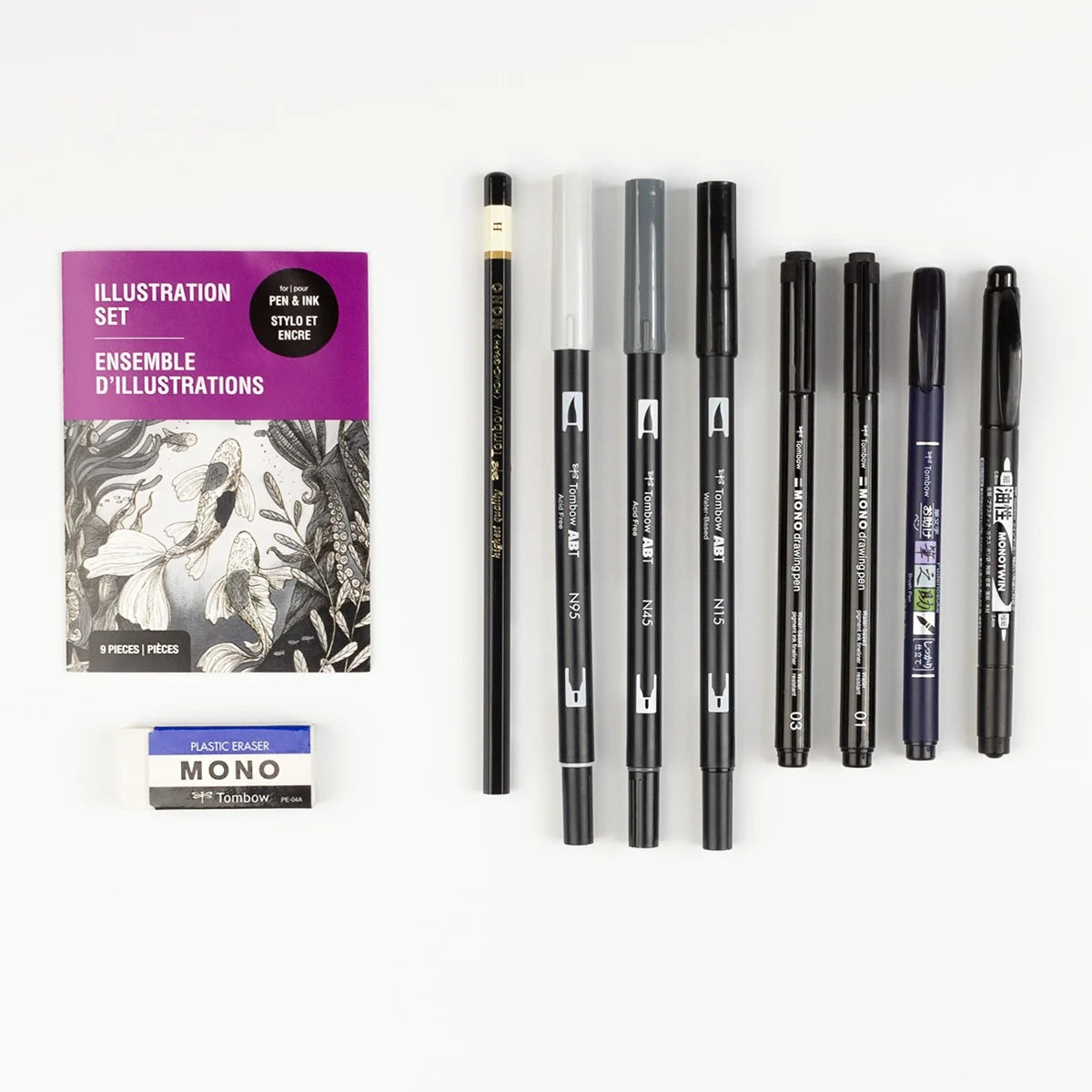 Tombow Illustration Set includes all the tools you need to create pen & ink drawings, sketches and illustrations. Contains instructional guide with helpful tips on basic drawing techniques, layering, value and composition.
