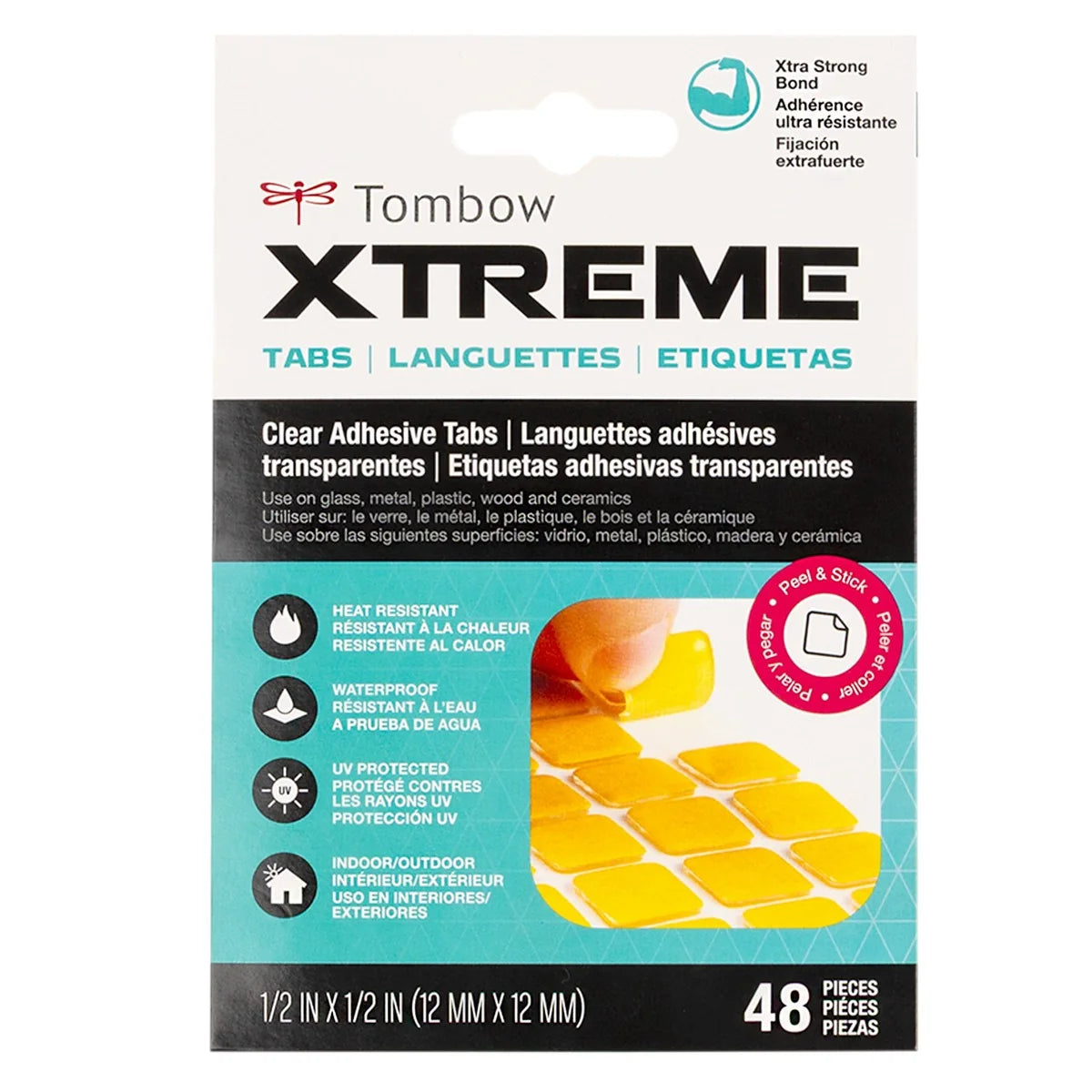 Tombow Xtreme Tabs provide a high-performance, ultra-strong bond for demanding projects. Clear adhesive tabs instantly bond to metal, glass, plastic, wood, and ceramics with no drying time or mess. Ideal for securing heavy embellishments, repairs, and DIY projects.