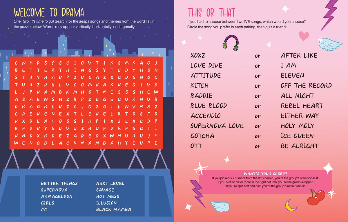 A must-have activity book for all K-Pop girl group stans, filled with puzzles, games, stickers, and symbols from hit songs, albums, and band lore!