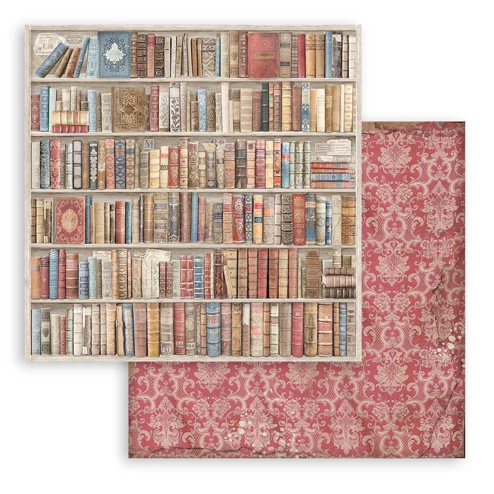 Bloc de papel con fondo de biblioteca vintage, 12" x 12"