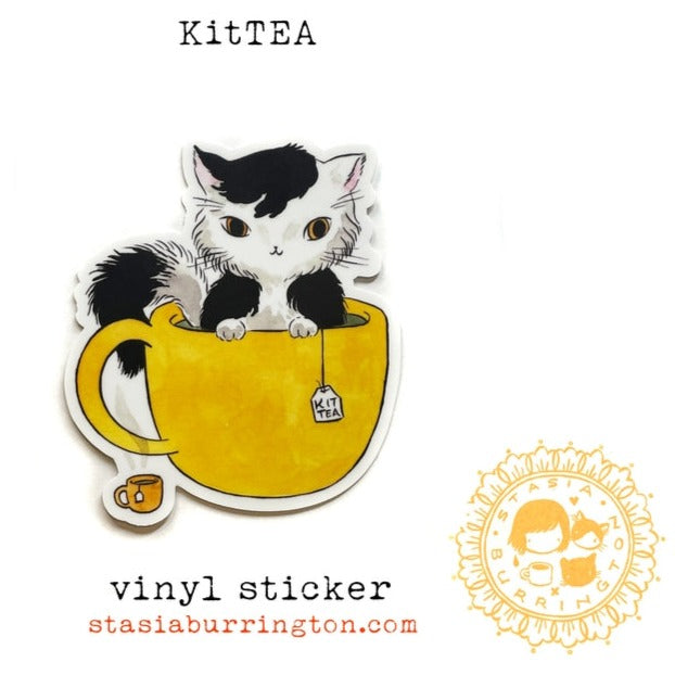 Kittea Tea Cat Vinyl Sticker Stasia Burrington Illustration
