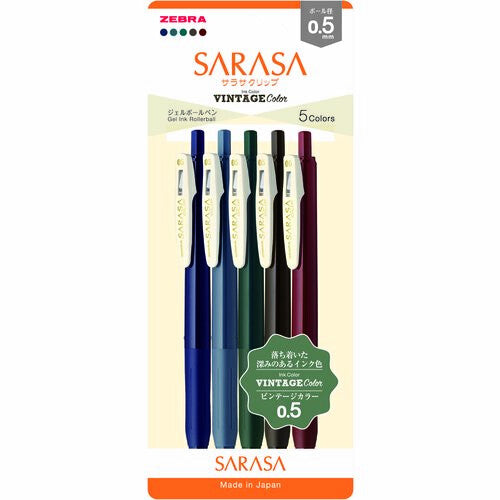 Bolígrafo de tinta en gel Zebra Sarasa Clip de 0,5 mm, colores vintage, juego de 5 colores 1