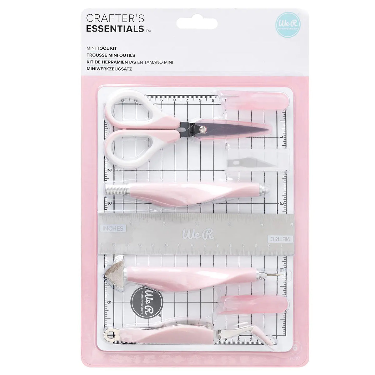 The We R Makers Mini Tool Kit in Pink is the ultimate companion for all your DIY craft projects. This comprehensive kit includes essential tools: a cutting mat, ruler, scissors, craft knife, tweezers, brad setter, and piercing tool. Designed for versatility, it's perfect for scrapbooking, journaling, card making, and a wide range of other crafts.
The vibrant pink color adds a fun and stylish touch to your toolkit, while the high-quality construction ensures each tool is durable and reliable. The cutting ma