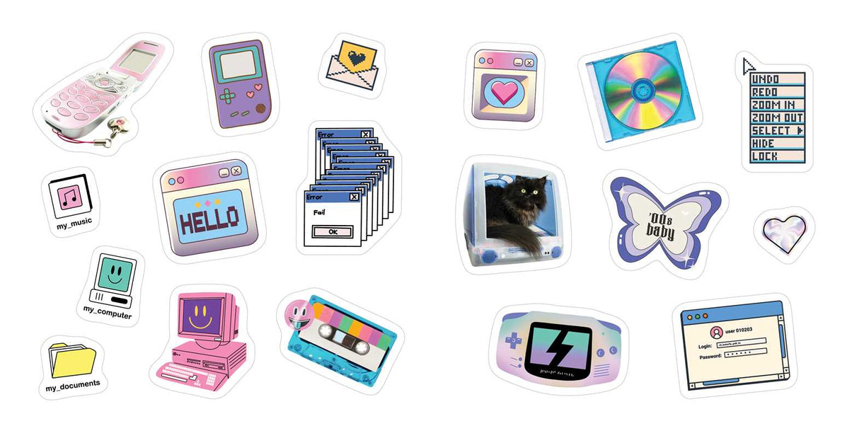 Embrace the Y2K aesthetic with over 500 retro stickers perfect for ’90s nostalgia, scrapbooking, personalizing your space, and adding a unique style to laptops, water bottles, and more!
Flip phones, chunky platform shoes, mixtapes, scrunchies, sunglasses, and everything bedazzled—what’s not to love about the Y2K aesthetic? This Y2K sticker collection offers 500 retro stickers perfect for ’90s and early aughts nostalgia. Personalize your everyday items with Y2K stickers, adding a nostalgic touch to laptops,