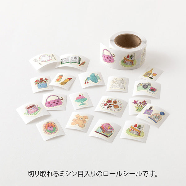 Yuru Log Sticker Roll - Motif
Roll seals with a wide variety of designs:
Recommended for decorating notebooks, these roll stickers with perforations can be cut out as needed. It's also great that you can use plenty of stickers without hesitation when enjoying notebook arrangements.
The generously usable 210-piece pack (18 designs)
"Motif Pattern" is designed by Ran Miyazaki, known for its charmingly understated and charming touch. Imagining the lifestyle of fashionable girls, we've gathered motifs