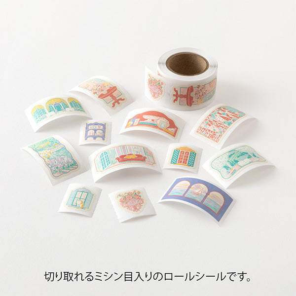Yuru Log Sticker Roll - Window Scenery
Roll seals with a wide variety of designs:
Recommended for decorating notebooks, these roll stickers with perforations can be cut out as needed. It's also great that you can use plenty of stickers without hesitation when enjoying notebook arrangements.
Plenty of usable, 140 sheets (12 designs)
The "Window Scenery Pattern" is designed by illustrator Yuka Takamaru, known for its richly colored, soft touches. It depicts the scenery visible from the windows to the wind