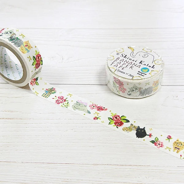 Cinta washi con diseño de gatito en flor