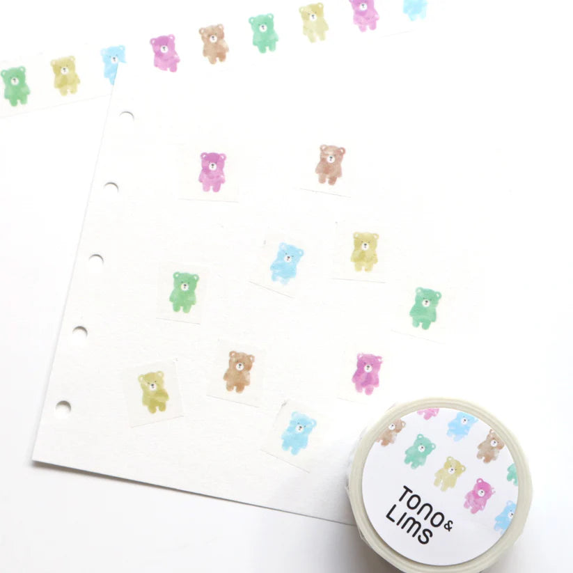 Tono & Lims 1 Washi Tape by forme.
A masking tape made in collaboration with Tono & Lims' adorable characters Kuma and Daku-kun!