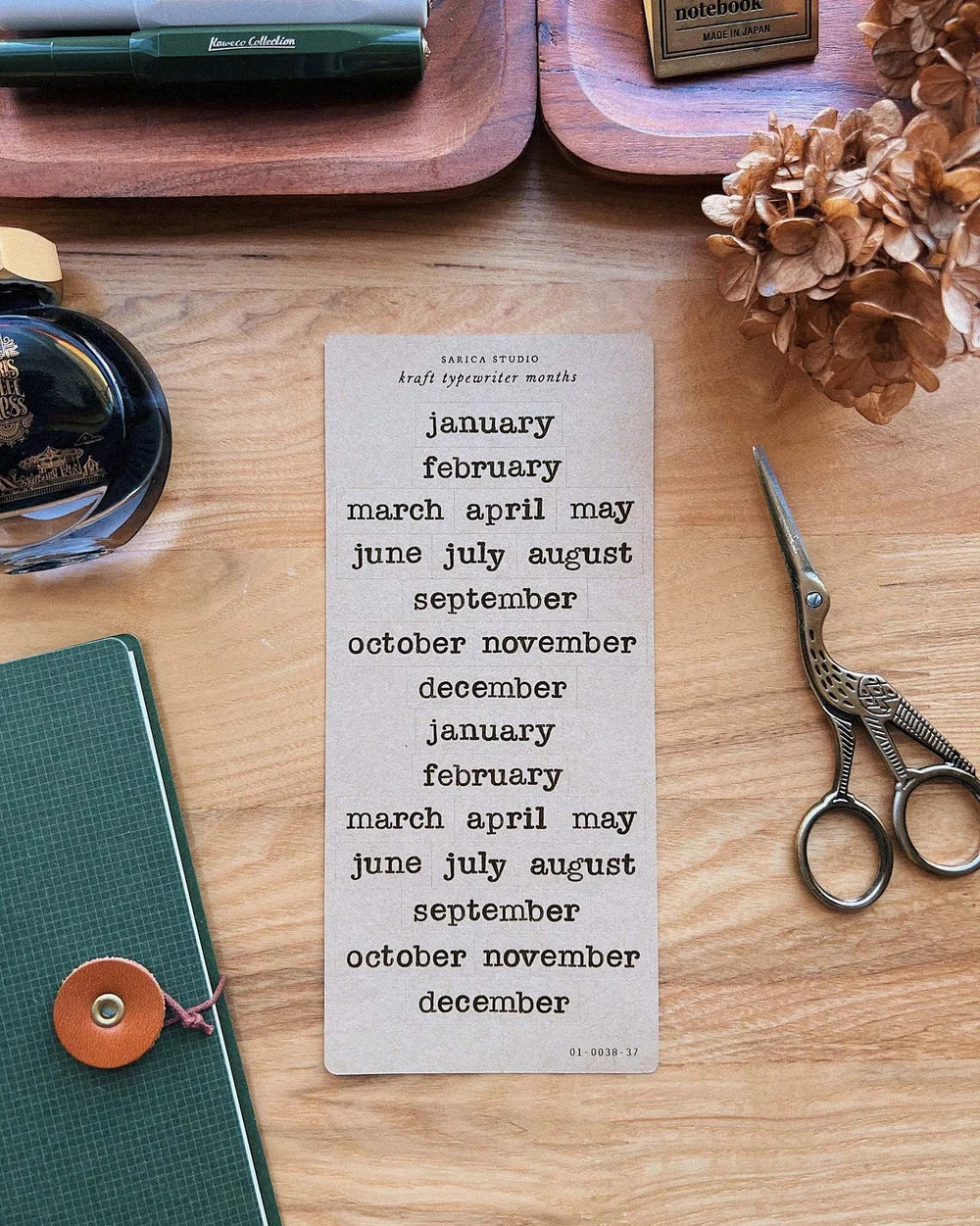 Sarica Studio Kraft Typewriter Month Stickers