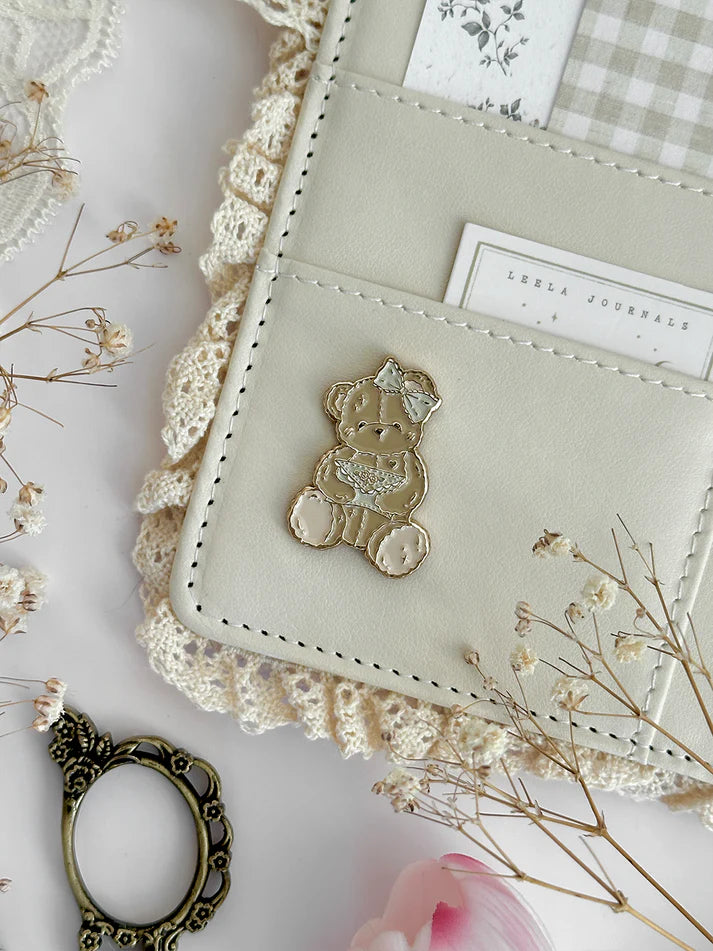 teddy bear journal charm magnet- cute & cozy - magnet is versatile! can be used for your notebook covers, fridge, ikea carts, or anything that attracts magnets! made with high quality, polished gold plated, soft enamel.