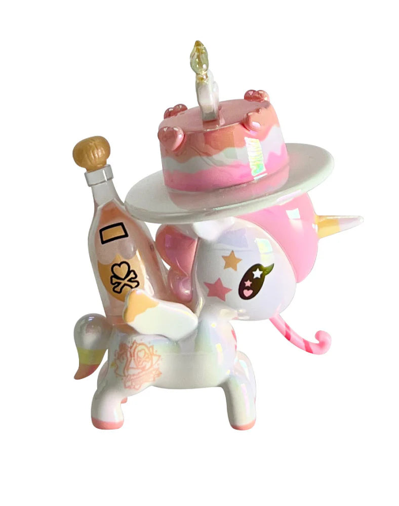 Celebrate 20 years of tokidoki with our 20th Anniversary Blind Box! This series features iconic characters reimagined in party-ready designs, including Donutella, Nijiko, Mozzarella, Adios, Mermicorno, and more—plus a special chaser, Party Bubbly! Join the celebration of two decades of signature & artwork, unforgettable characters, and kawaii culture with this must-have blind box collection for every tokidoki fan!