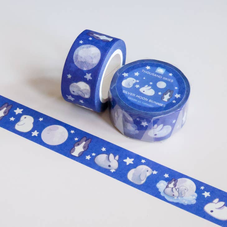 Cinta washi de conejo de luna plateada