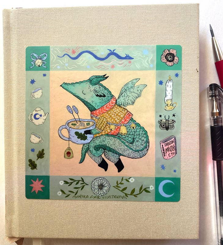 Marika Paz Illustration - Dragon and Tea Sticker