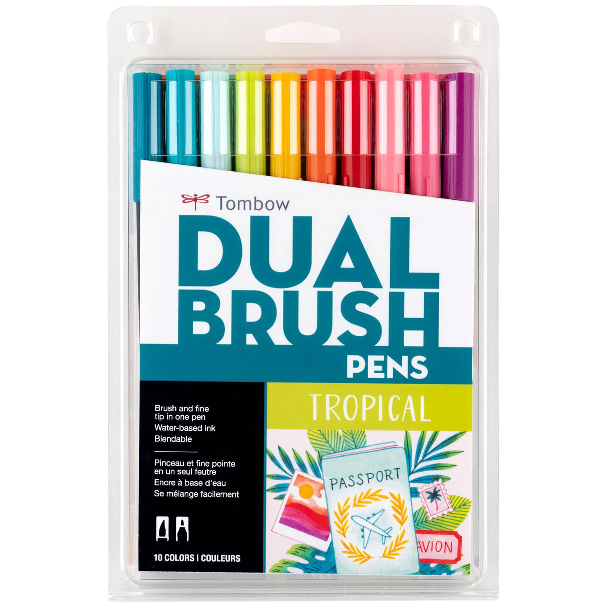 Marcadores artísticos con punta de pincel doble, paquete de 10, diseño tropical