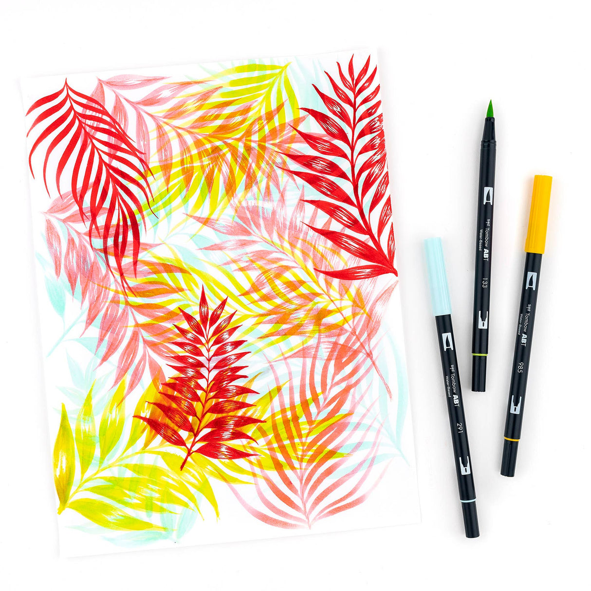 Marcadores artísticos con punta de pincel doble, paquete de 10, diseño tropical