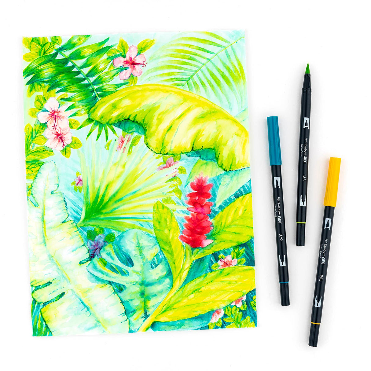 Marcadores artísticos con punta de pincel doble, paquete de 10, diseño tropical