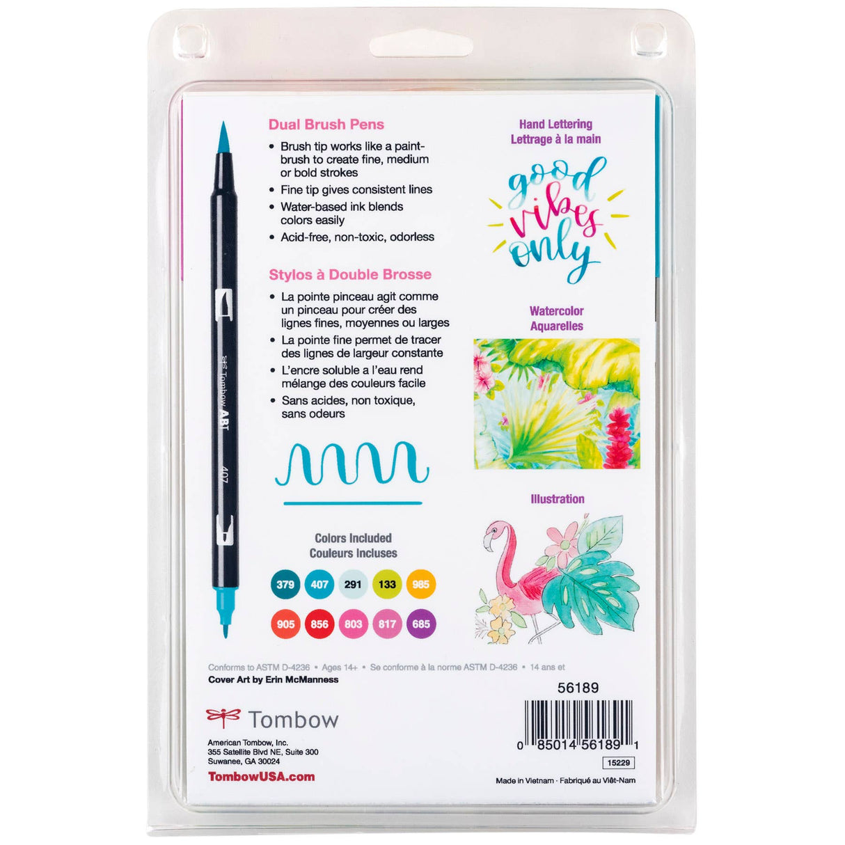 Marcadores artísticos con punta de pincel doble, paquete de 10, diseño tropical
