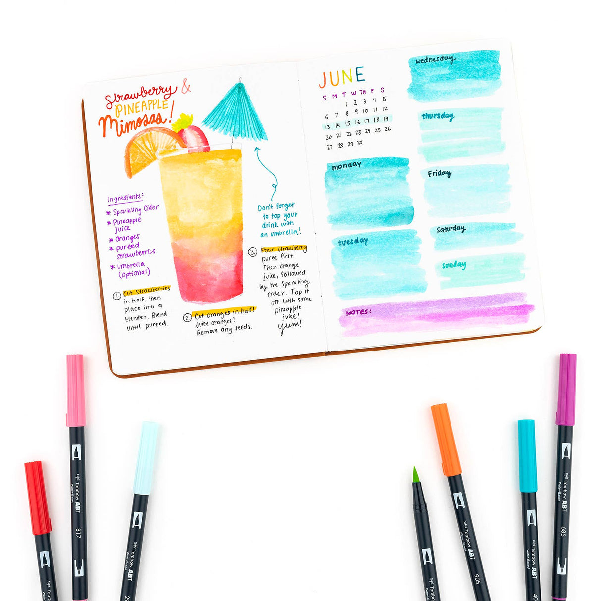 Marcadores artísticos con punta de pincel doble, paquete de 10, diseño tropical