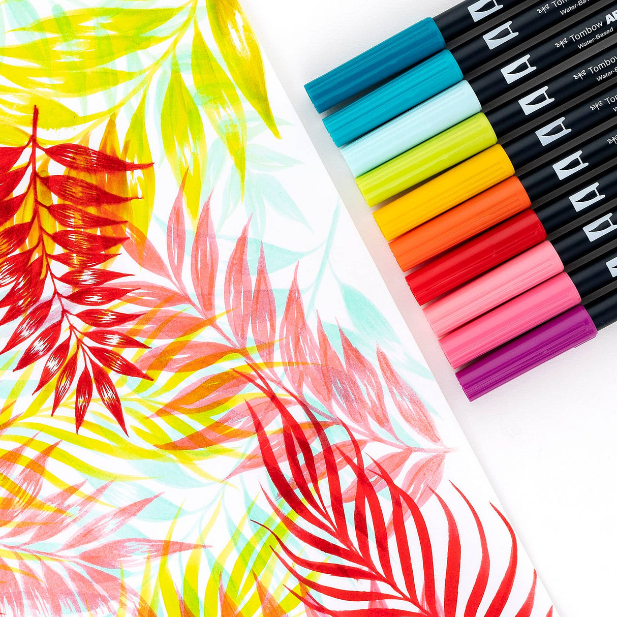 Marcadores artísticos con punta de pincel doble, paquete de 10, diseño tropical