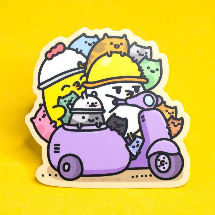Robot Dance Battle - Grumpy Chicken Scooter and Cats Sticker