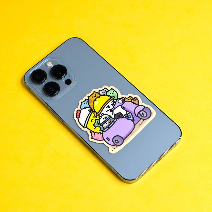 Robot Dance Battle - Grumpy Chicken Scooter and Cats Sticker