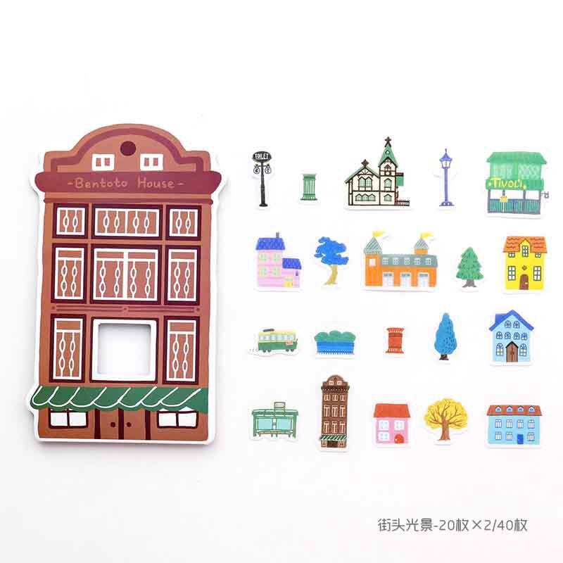 Pegatinas washi con forma de casas (40 piezas)