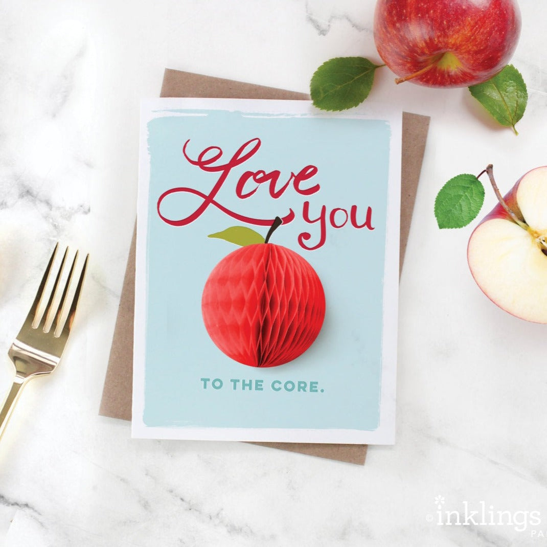 Let them know you love them to the core with this fun dimensional card! Pop-up cards ship flat, with no extra postage required! Simply peel back the honeycomb and press down to adhere.