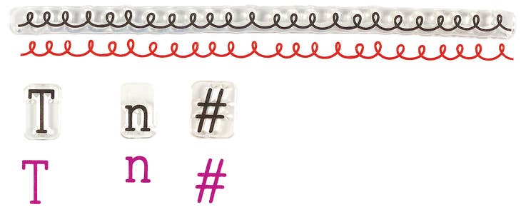 Juego de sellos transparentes con letras, números y símbolos