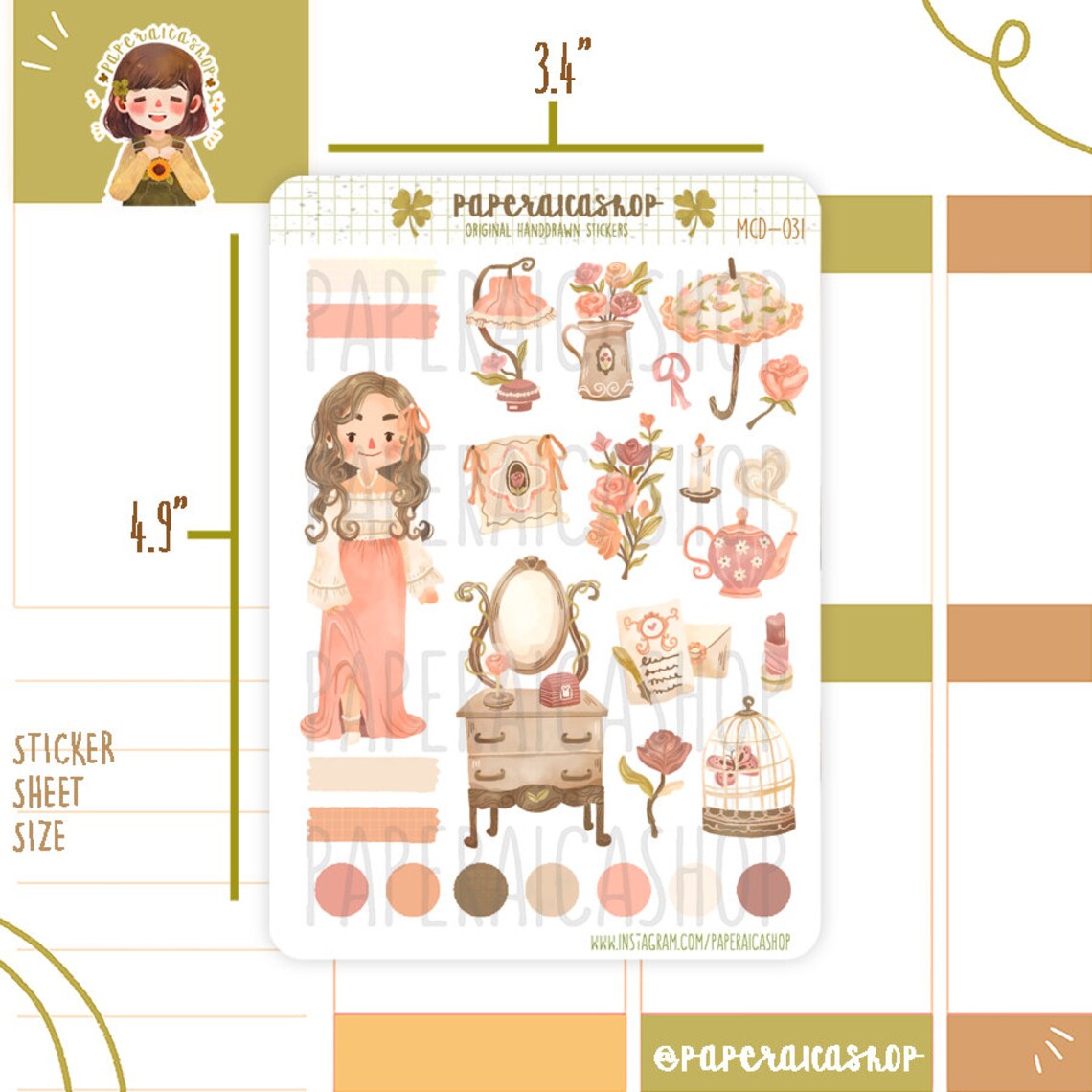 Pegatinas de niña delicada y bonita PaperaicaShop