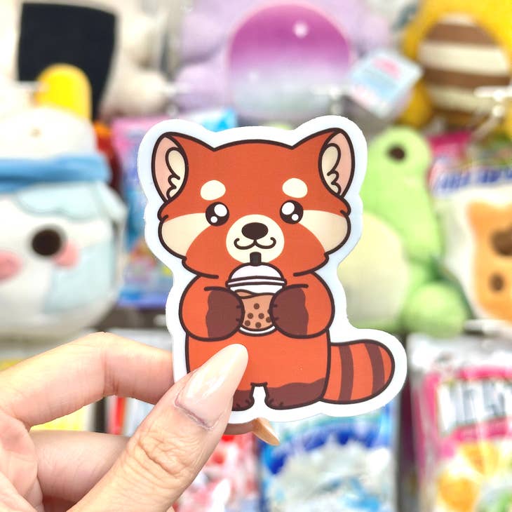 Pegatina de vinilo de panda rojo bebiendo boba