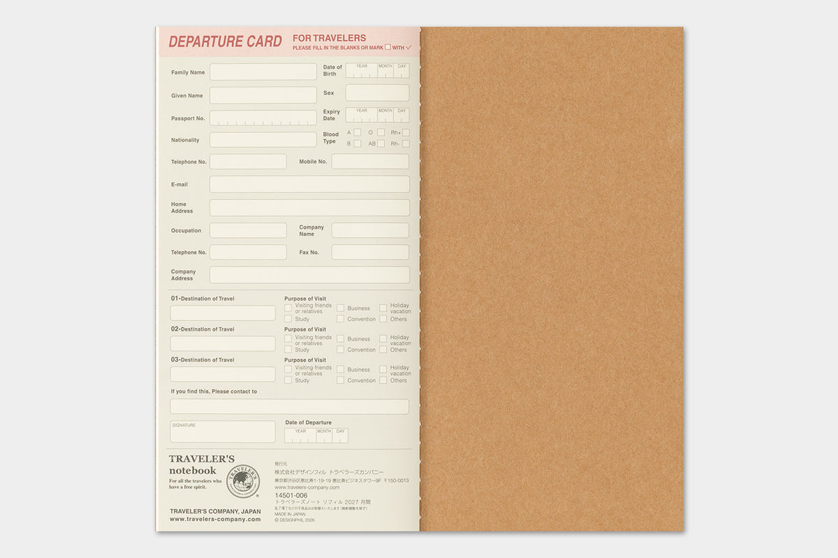 TRAVELER'S notebook 2027 Monthly Diary (Regular Size)

Welcome the upcoming year in high spirits with TRAVELER'S notebook 2027 Diary lineup where each notebook becomes unique by adding your personal flare!