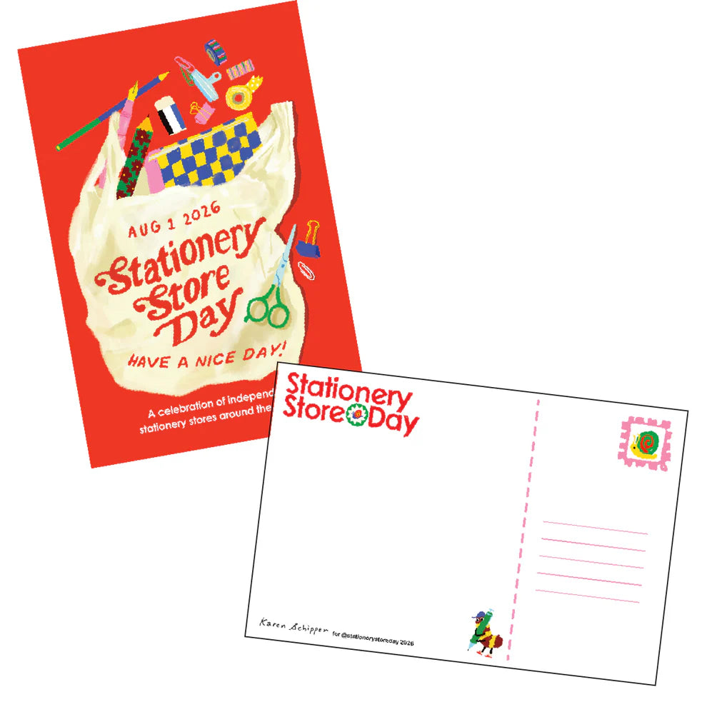 Stationery Store Day 2026

Postcards with 2026 poster art by Karen Schipper.

4" x 6"

Matte front, uncoated back
Artwork property of Karen Schipper