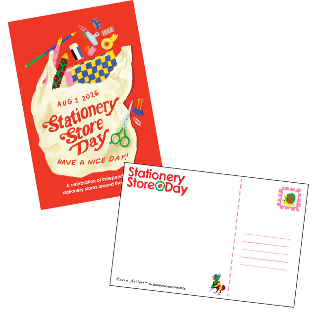 Stationery Store Day 2026

Postcards with 2026 poster art by Karen Schipper.

4" x 6"

Matte front, uncoated back
Artwork property of Karen Schipper