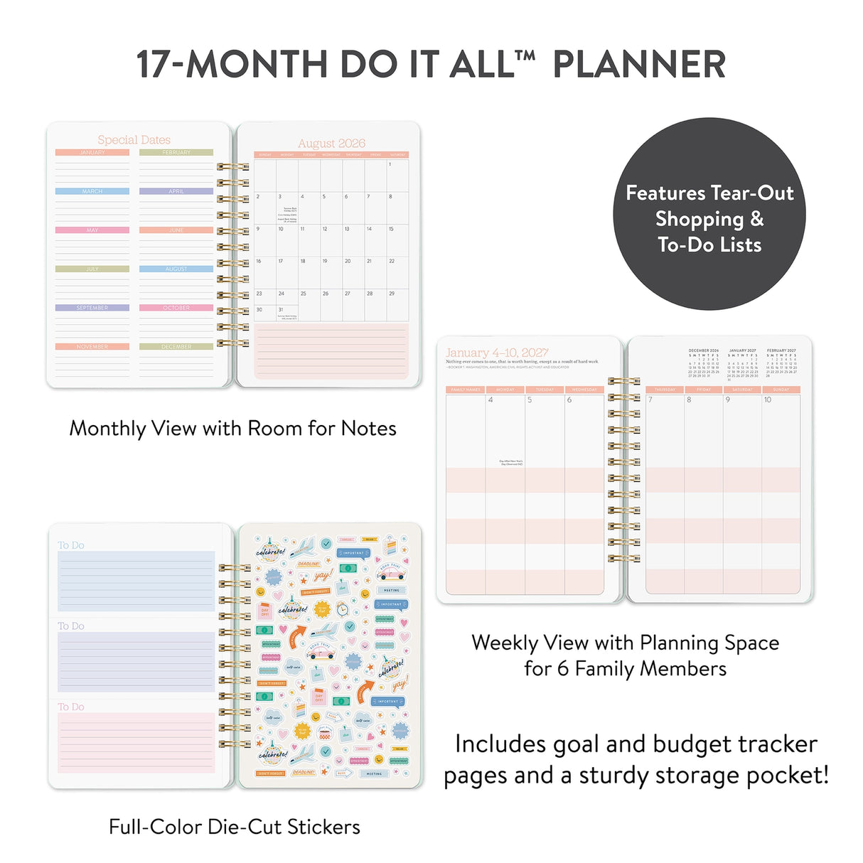 Looking for a planner that can keep pace with your busy life? Meet Orange Circle Studio’s best-selling Do It All™ Planner (Aug. 2026–Dec. 2027). Designed for families and multitaskers alike, it offers space for up to six schedules, plus monthly and weekly views to keep everything on track. Inside, you’ll also find inspirational quotes, fun stickers, and tear-out to-do and shopping lists. Finished with stylish cover art and a handy elastic closure, it’s a planner that truly does it all.

• 5.75"w x 8.25"h 
•