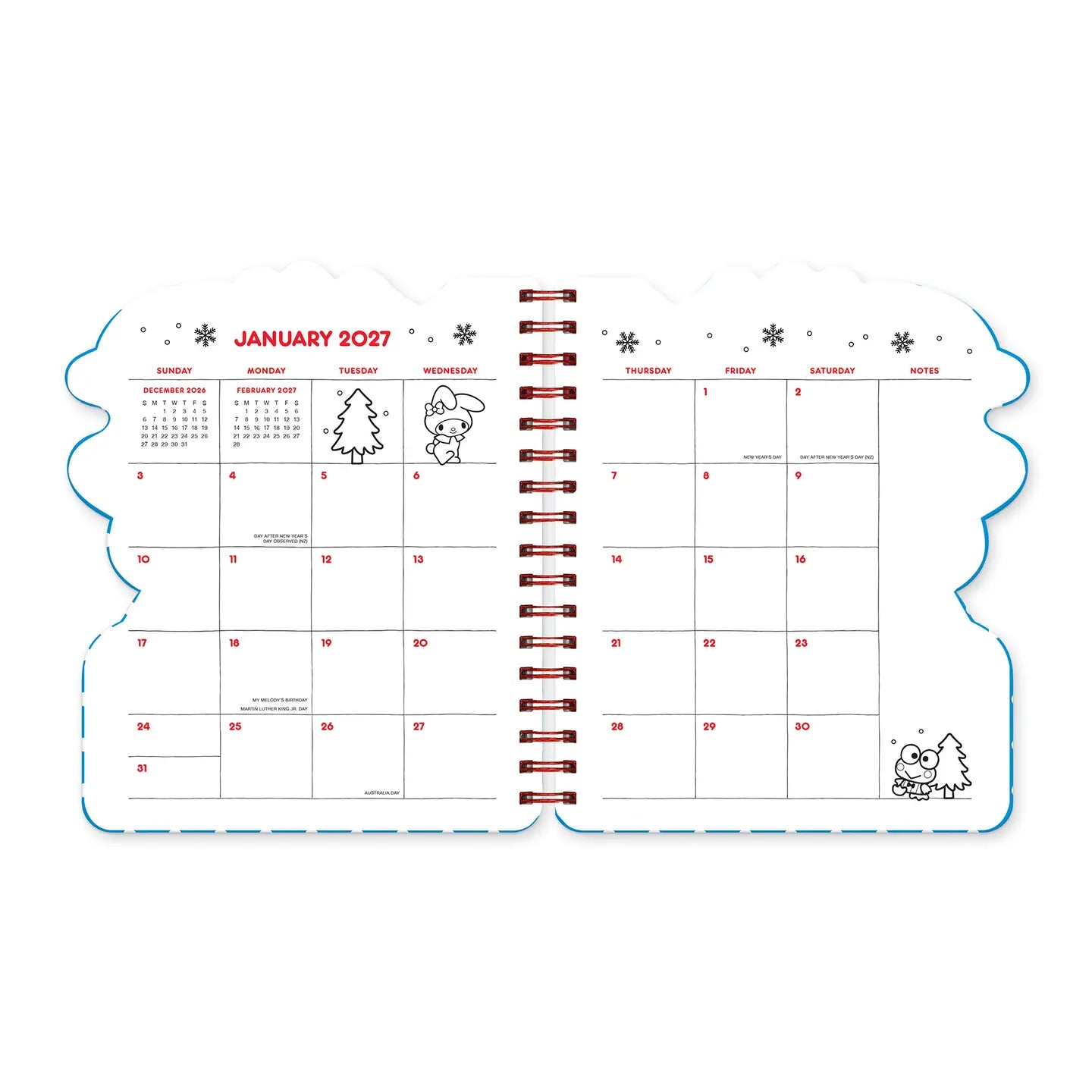 With Hello Kitty® and Friends by your side, all things are possible! This 17-month planner (Aug. 2026–Dec. 2027) features weekly planning pages filled with supercute artwork, plus extra notes pages, a two-year reference calendar, and a holiday list—everything you need to stay organized and inspired all year.

• 7.5"w × 8.5"h 
• 17 months (Aug. 2026–Dec. 2027) 
• 160 pages; 100 gsm acid-free FSC®-certified paper 
• Softcover; Twin-ring wire-o binding 

© 2026 SANRIO CO., LTD. Used Under License.