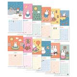 Miffy makes every season sweeter! This classic 12" × 12" Wall Calendar brings Miffy’s adventurous spirit to your home or workspace all year long. From breezy autumn bike rides to sunny springtime gardening, each month showcases Miffy and friends in soft pastel scenes that capture the magic of everyday moments—plus roomy calendar grids with plenty of room to jot down plans, reminders, and special occasions.

• 12"w x 12"h closed 
• 12 months (Jan.–Dec. 2027) 
• 13 pages; 150 gsm acid-free, FSC®-certified pap