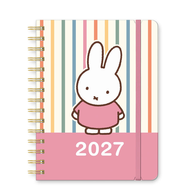 Whether you're jotting down big dreams or small reminders, Miffy is here to keep you inspired all year. This petite 17-month planner (Aug. 2026–Dec. 2027) offers convenient monthly and weekly planning pages with plenty of space to capture important dates and to-dos. Full-color artwork, extra notes pages, and a secure elastic closure make this a must-have all-in-one organizing tool!

• 5.7"w × 7.6"h 
• 17 months (Aug. 2026–Dec. 2027) 
• 128 pages; 100 gsm acid-free FSC®-certified paper 
• Softcover; Twin-rin
