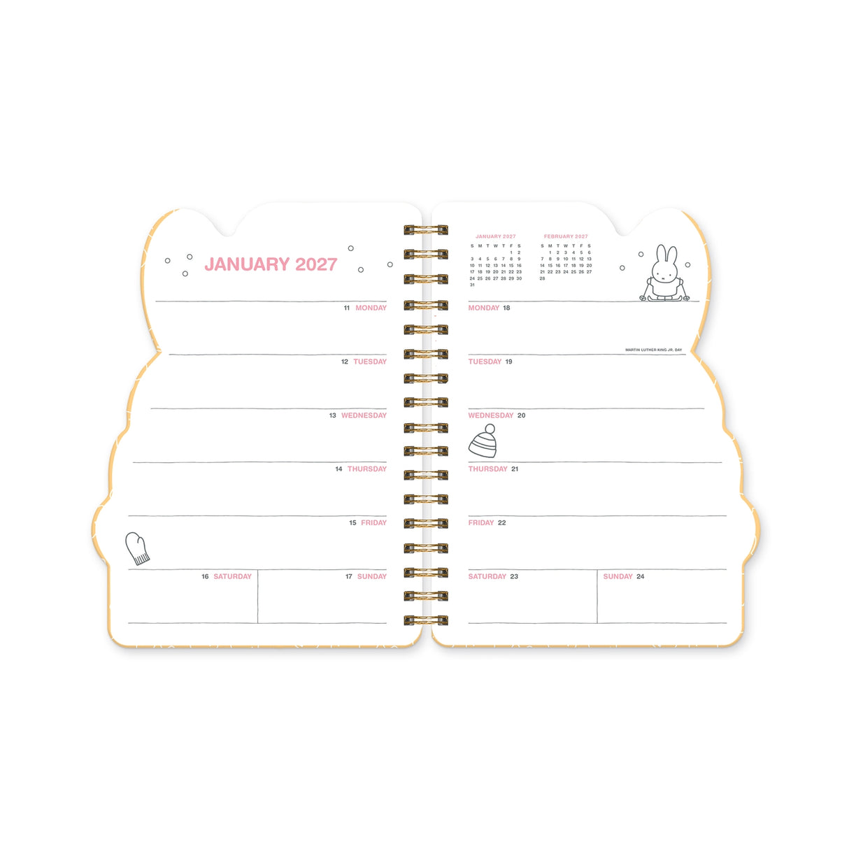 Every day's a little brighter with Miffy by your side! This 17-month planner (Aug. 2026–Dec. 2027) features weekly planning pages filled with adorable Miffy artwork, plus extra notes pages, a two-year reference calendar, and a holiday list—everything you need to stay organized and inspired all year. 

• 7.5"w × 8.5"h 
• 17 months (Aug. 2026–Dec. 2027) 
• 160 pages; 100 gsm acid-free FSC®-certified paper 
• Softcover; Twin-ring wire-o binding 

© Mercis bv