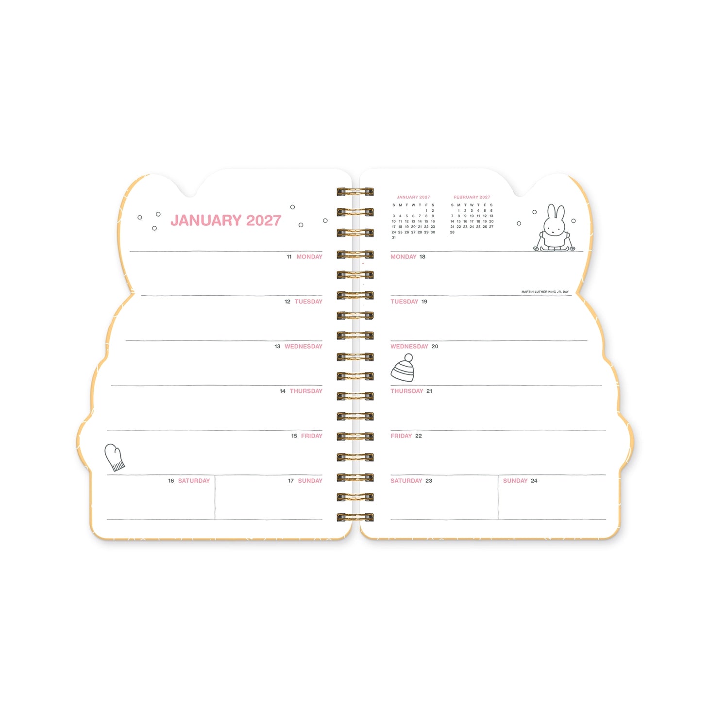 Every day's a little brighter with Miffy by your side! This 17-month planner (Aug. 2026–Dec. 2027) features weekly planning pages filled with adorable Miffy artwork, plus extra notes pages, a two-year reference calendar, and a holiday list—everything you need to stay organized and inspired all year. 

• 7.5"w × 8.5"h 
• 17 months (Aug. 2026–Dec. 2027) 
• 160 pages; 100 gsm acid-free FSC®-certified paper 
• Softcover; Twin-ring wire-o binding 

© Mercis bv