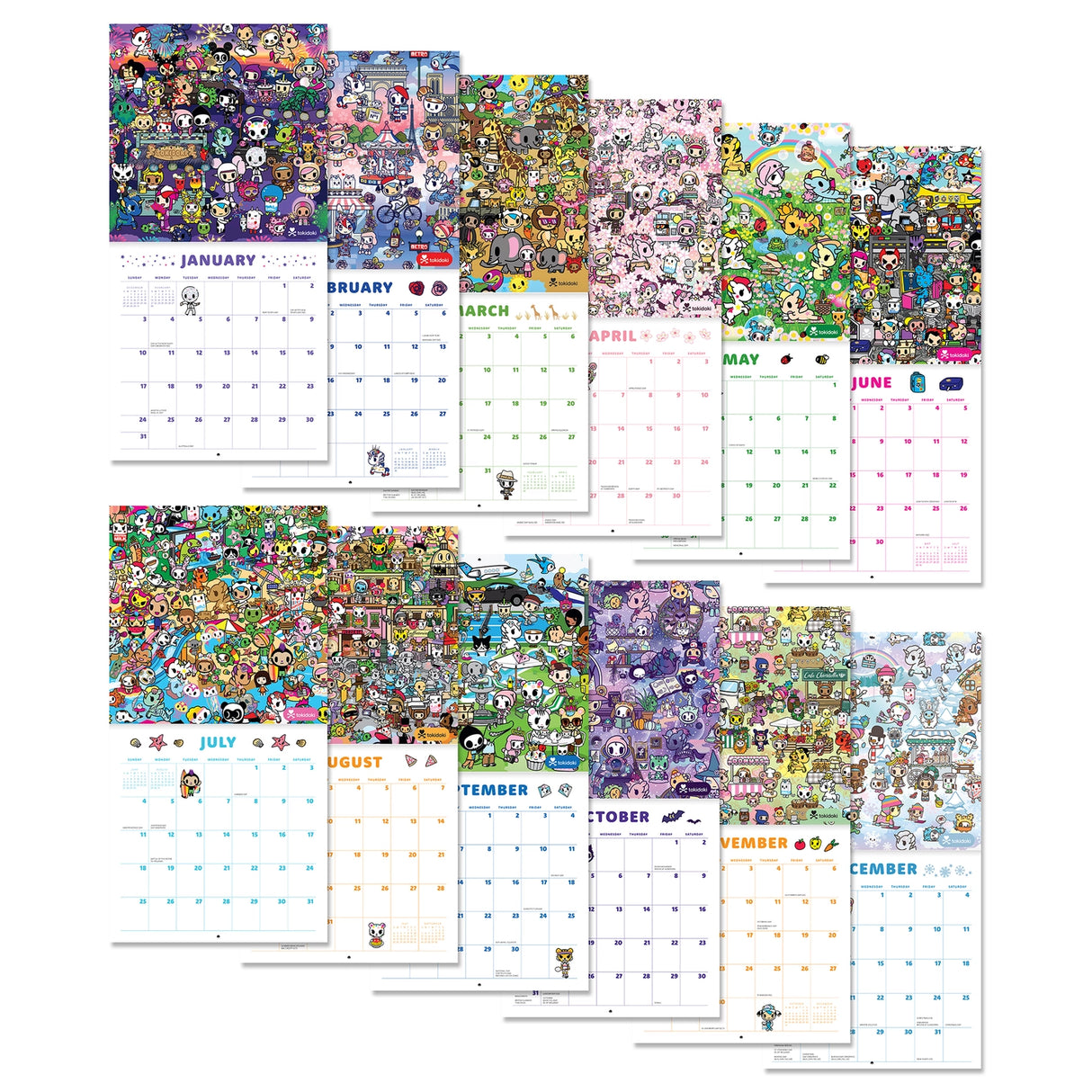 Adventure through the year with the iconic tokidoki™ crew! This 7" × 7" Wall Calendar (Jan.–Dec. 2027) is not too big or too small—it's just the right size to help keep your days on track while doubling as adorable wall art that brightens every space.

• 7"w x 7"h closed 
• 12 months (Jan.–Dec. 2027) 
• 13 pages; 150 gsm acid-free, FSC®-certified paper 
• Saddle-stitch binding