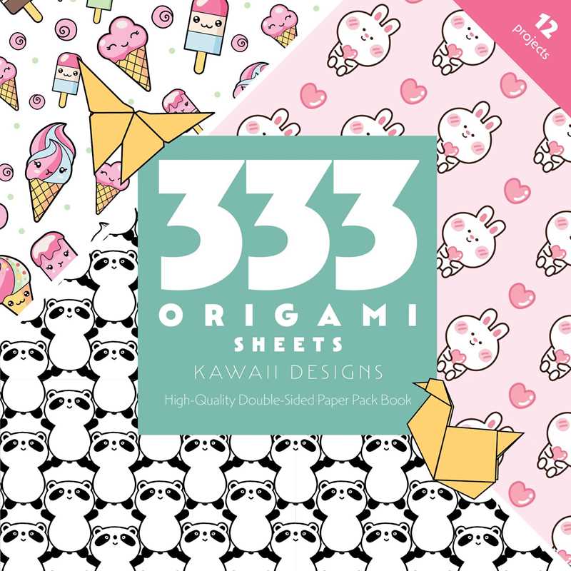 Create charming origami art printed with adorable illustrated designs.

Get started creating origami art with this chunky, colorful, and inspiring book of 333 sheets of origami-weight paper in 60+ unique designs! Adorable illustrated designs from cute and kawaii animals to kooky foods are printed on a wide variety of colored paper. The paper is a perfect weight and size for origami folding techniques, suitable for beginner and experienced origami artists alike.