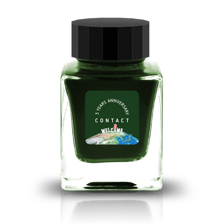 The Three-Year Anniversary Contact Collection features rich, vibrant colors with a smooth writing experience and fascinating characteristics such as shimmer and scent. The “Super” inks contain iridescent shimmer particles that shift color with the light, while the scented inks add a sensory twist to your writing. Please note that scented inks may feather when a large amount is applied—using fountain pen–friendly paper is recommended for the best results.